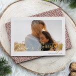 Autograph | Season's Greetings Horizontal Photo<br><div class="desc">Send holiday greetings to friends and family in chic style with our elegant photo cards. Design features your favourite horizontal or landscape orientated photo framed by a thick white border, with "Season's Greetings" sketched on top in shining gold foil hand lettered script. Personalise with your family name and the year...</div>