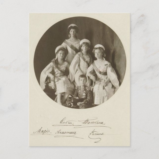 AUTOGRAPHS OTMA & Alexis Romanov Russia kids tsar Postcard (Front)