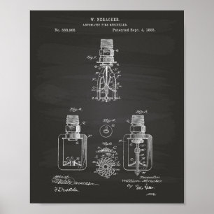 Automatic Fire Sprinkler 1888 Patent - Chalkboard Poster