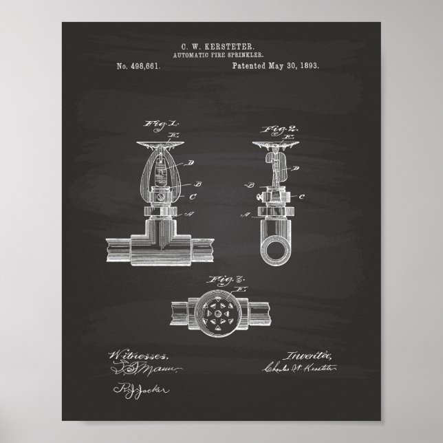 Automatic Fire Sprinkler 1893 Patent - Chalkboard Poster (Front)