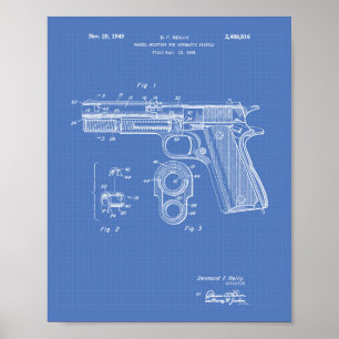 Automatic Pistols 1949 Patent Art Blueprint Poster
