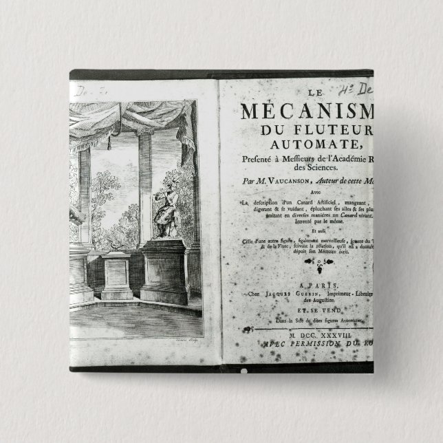 Automatons, illustration of the frontispiece 15 cm square badge (Front)