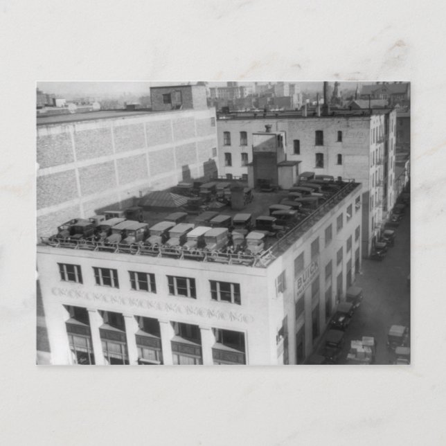 Automobiles On Buick Building Postcard (Front)
