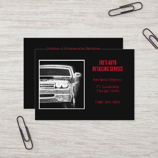 Automotive Black and White American Muscle Car  Business Card (Front/Back In Situ)