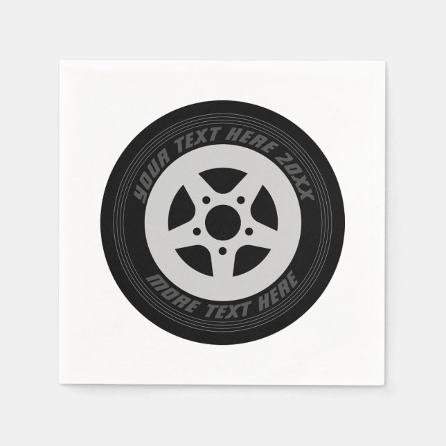 Automotive black car tire wheel auto racing theme napkin (Front)