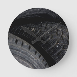 Automotive Car old tires Black Road trips  Round Clock
