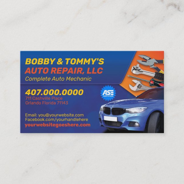 Automotive Car Repair Mechanic 2 Sided Business Card (Front)
