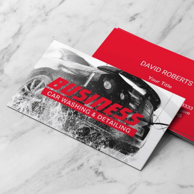 Automotive Car Wash & Auto Detailing Modern Red Business Card (Creator Uploaded)