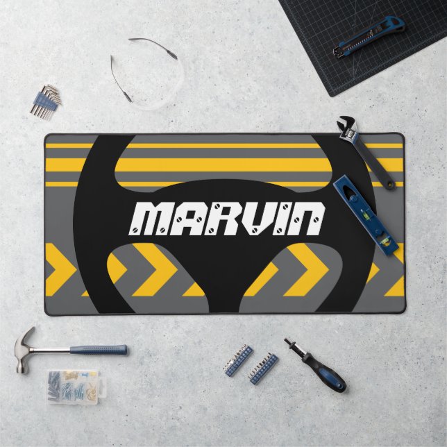 Automotive desk mat or mouse pad with custom text (Workstation)