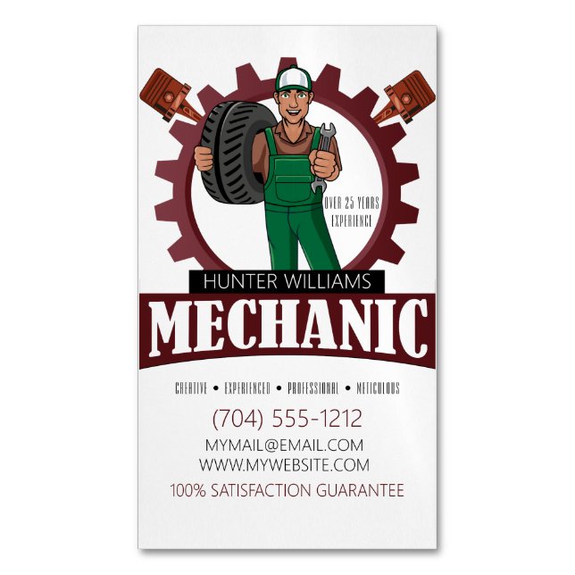 Automotive Mechanic Car Repair Engine Maintenance Magnetic Business Card (Front Vertical)
