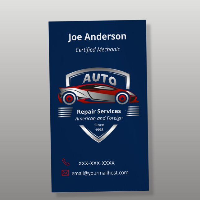 Automotive Red and Silver Car Logo  Magnetic Business Card (Creator Uploaded)