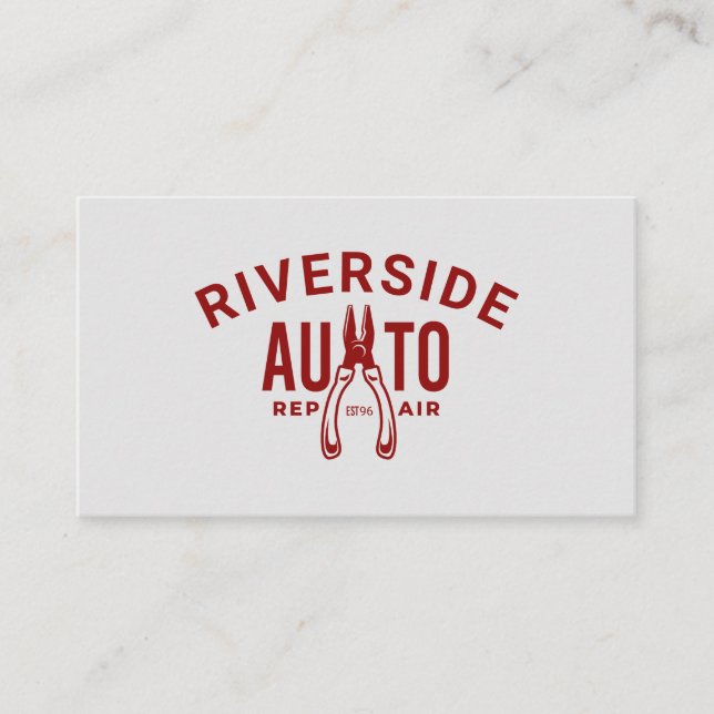 Automotive Repair Simple Pliers Tool Red & Grey Business Card (Front)