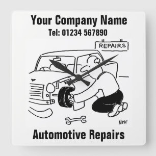 Automotive Repairs Square Wall Clock