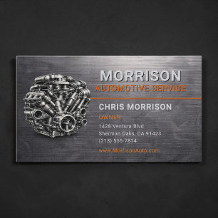 Automotive Service Repair Motor Metallic Business Card