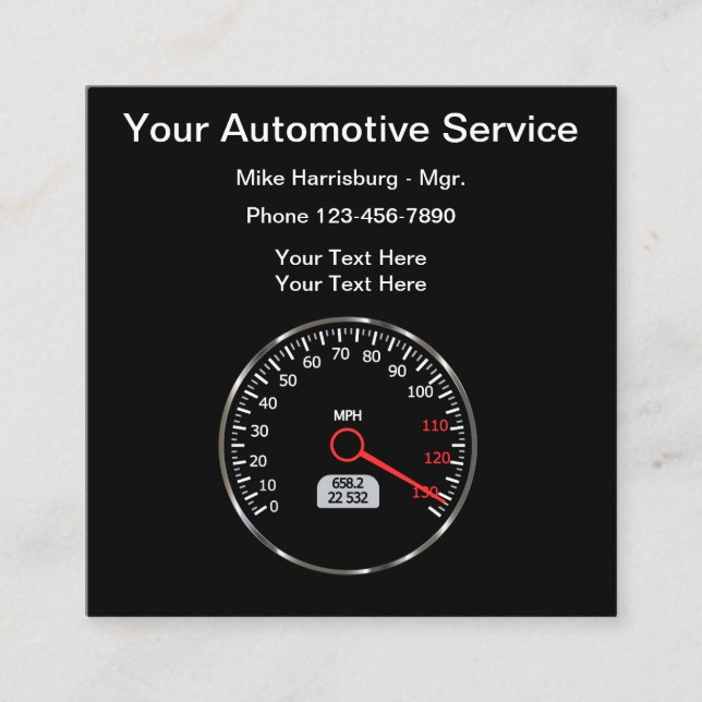 Automotive Speedometer Odometer Theme Square Business Card (Front)