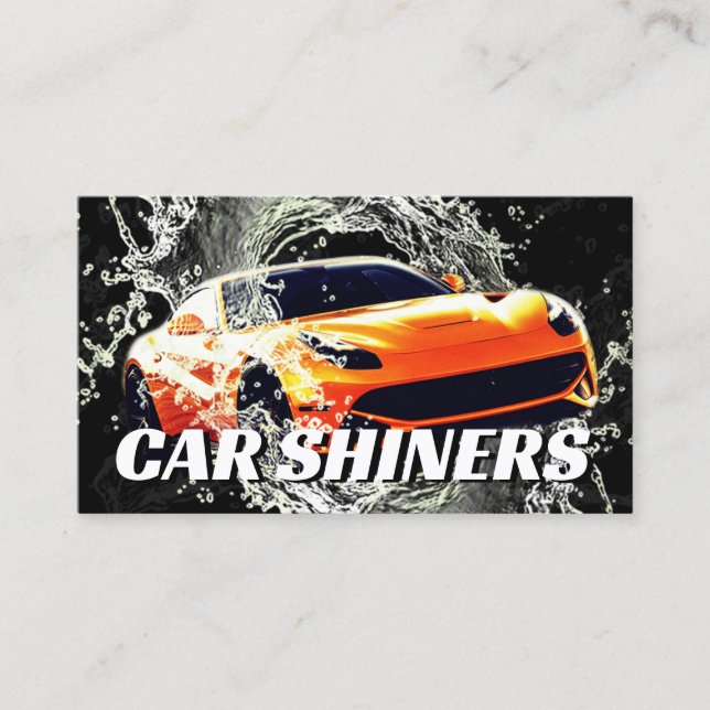 Automotive water splash orange sports car business card (Front)
