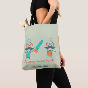 Autopsist Medical Humour with Moustache Characters Tote Bag