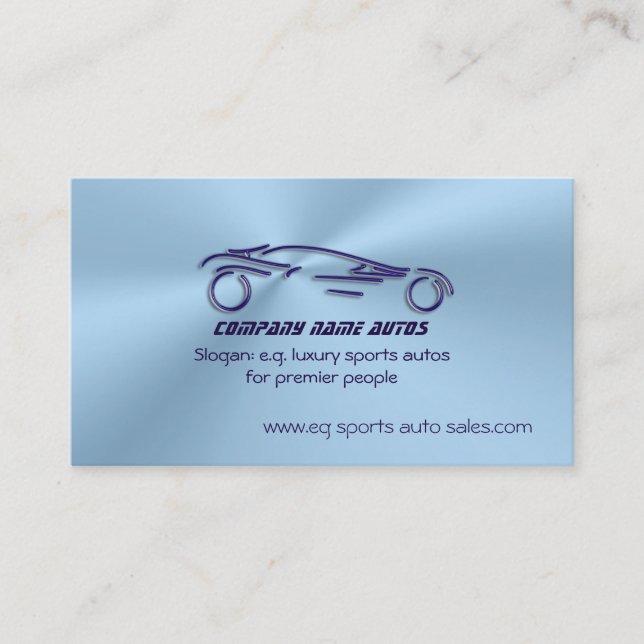 Autosales, Dark Blue Sports Auto, chrome-look Business Card (Front)