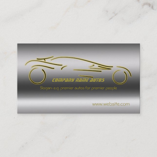 Autotrade Car - Gold Sportscar on steel-effect Business Card (Front)