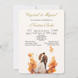 Autum bride and groom silhouette invitation