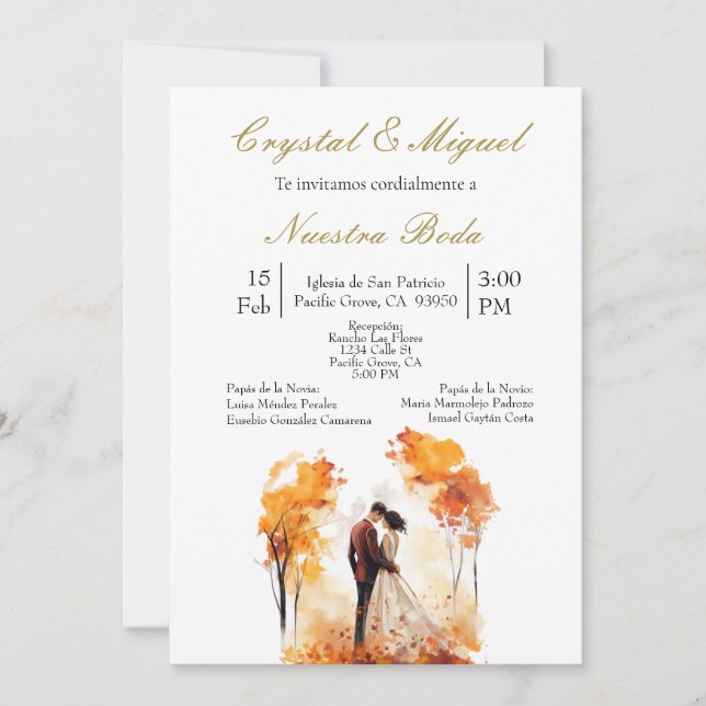 Autum bride and groom silhouette  invitation (Front)