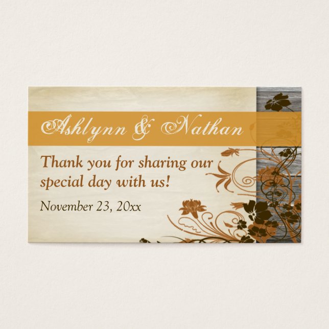 Autum Flowers, FAUX Wood Wedding Favour Tag (Front)