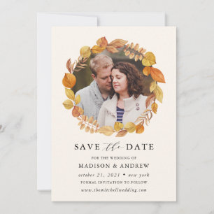 Autum Leaves   Photo Save The Date Card