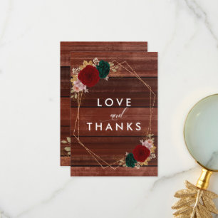 Autumanal Gold Burgundy Emarald Greeny Wedding Thank You Card