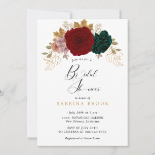 Autumanal Gold Burgundy Emerald Bridal Shower Invitation