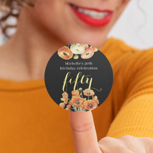 Autumn 50th Birthday Party Orange Blossom Classic Round Sticker