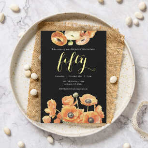 Autumn 50th Birthday Party Orange Blossom Invitation