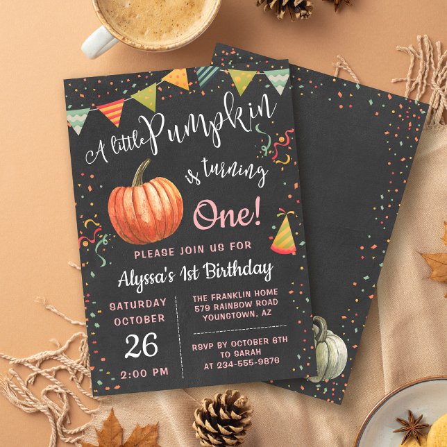 Autumn A Little Pumpkin Chalkboard Fall Birthday Invitation (Creator Uploaded)