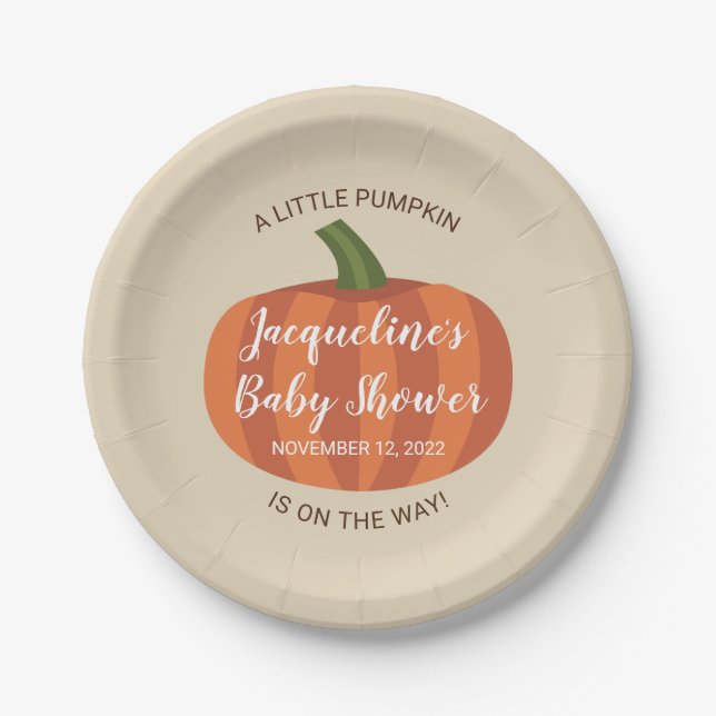 Autumn A Little Pumpkin Fall Baby Shower Paper Plate (Front)