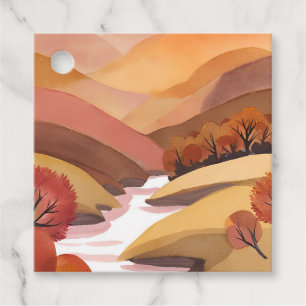 Autumn Abode   Fall Foliage Watercolor Landscape Favour Tags