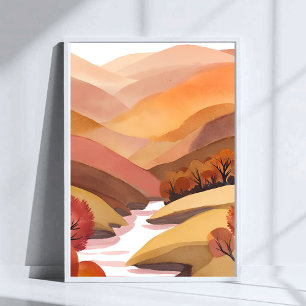 Autumn Abode Fall Foliage Watercolor Landscape Poster