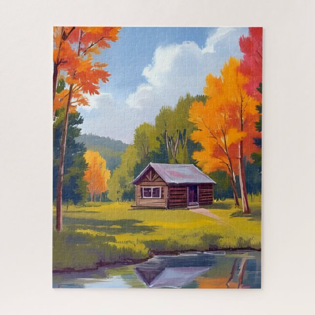 Autumn Abode Lakeside Cottage Jigsaw Puzzle (Vertical)