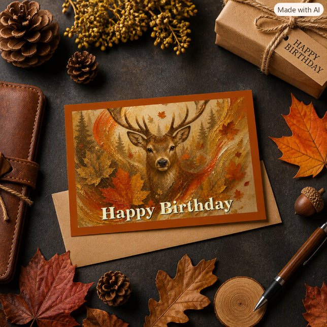 Autumn Abstract Deer and Fall Leaves  Card (Creator Uploaded)