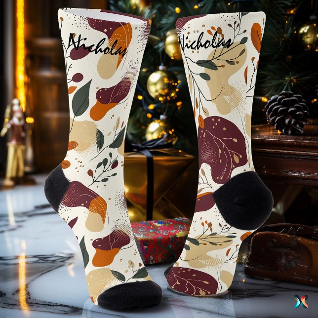 Autumn Abstract Socks with Leaves and Warm Tones (Creator Uploaded)
