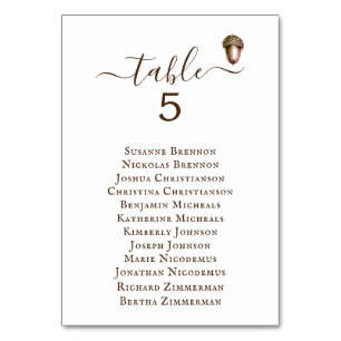 Autumn Acorn Minimal Wedding Chart Table Number