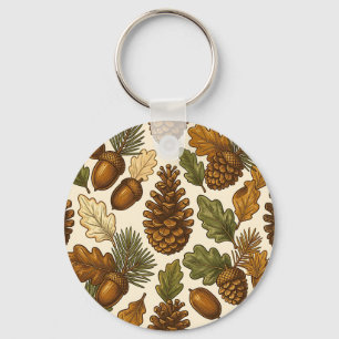 Autumn Acorn Pinecone Oak Leaf Pattern Key Ring