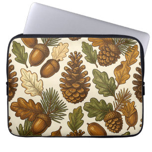 Autumn Acorn Pinecone Oak Leaf Pattern Laptop Sleeve