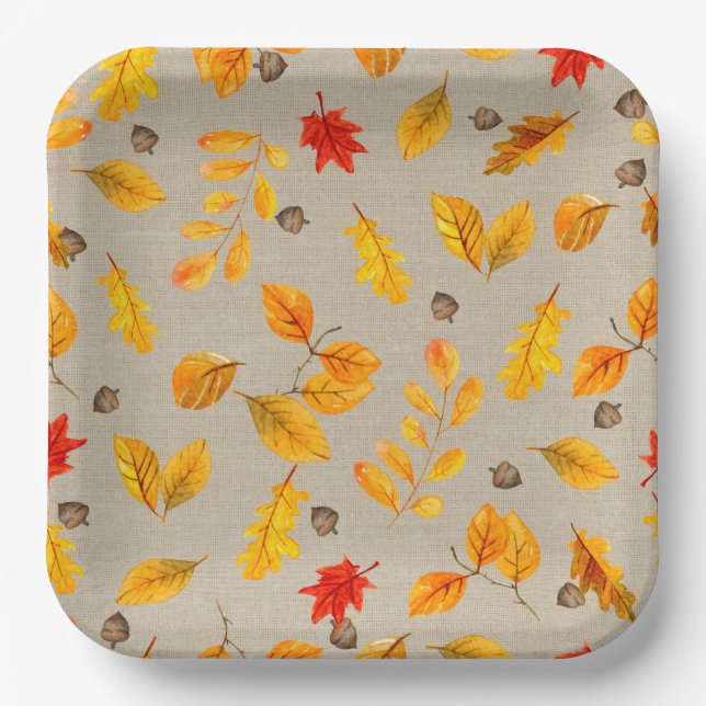 Autumn Acorns and Leaves Paper Plate (Front)