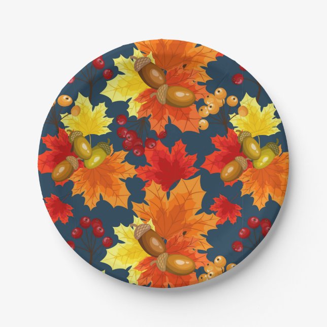 Autumn Acorns And Oak Leaves Paper Plate (Front)