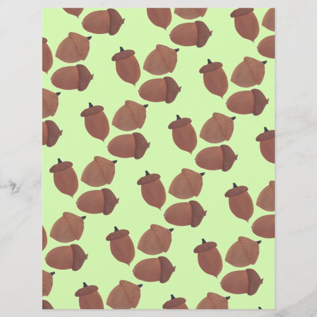 Autumn Acorns Pattern, Fall Green Scrapbook Paper (Front)