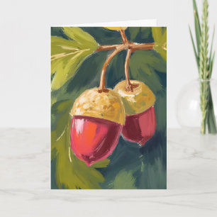 Autumn Acorns Watercolor Fall Red Green Card