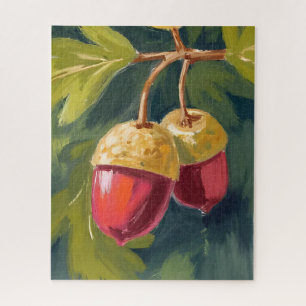 Autumn Acorns   Watercolor Fall Red Green Jigsaw Puzzle