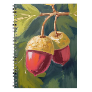 Autumn Acorns Watercolor Fall Red Green Notebook