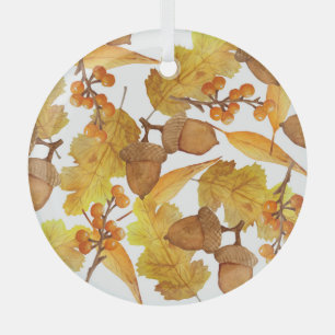 Autumn Acorns: Watercolor Thanksgiving Design Glass Tree Decoration