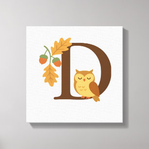 Autumn Alphabet Monogram Letter D � Owl with Oak L Canvas Print