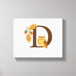 Autumn Alphabet Monogram Letter D – Owl with Oak L Canvas Print
